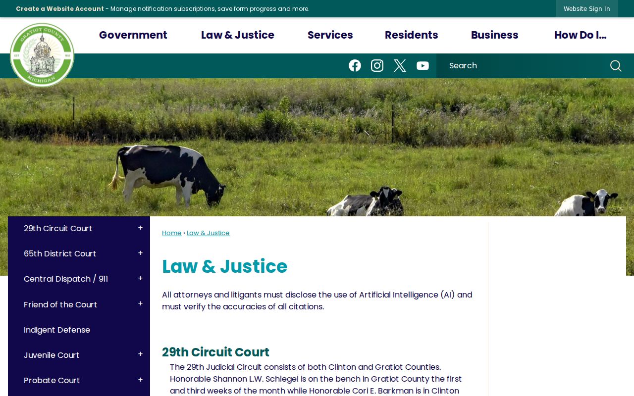 Gratiot County criminal record court and justice offices