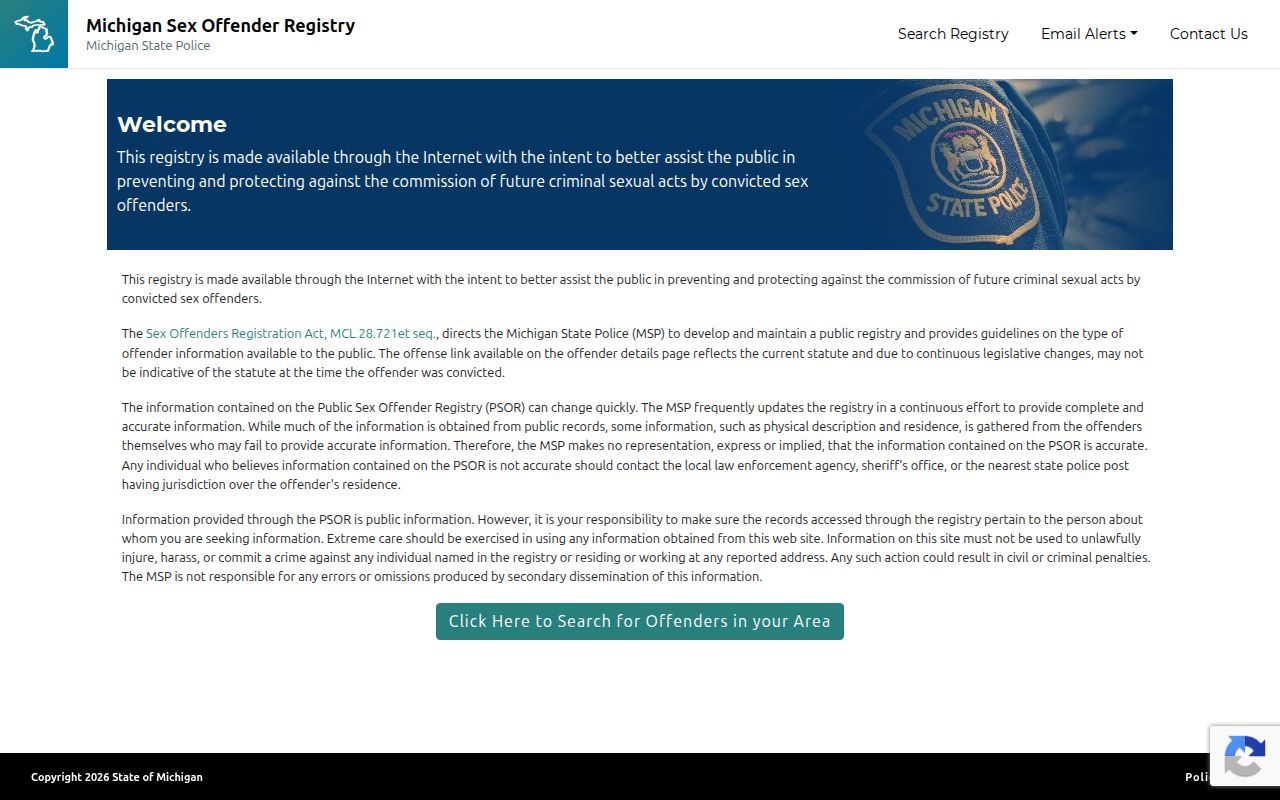 Gratiot County sex offender search form on Michigan PSOR