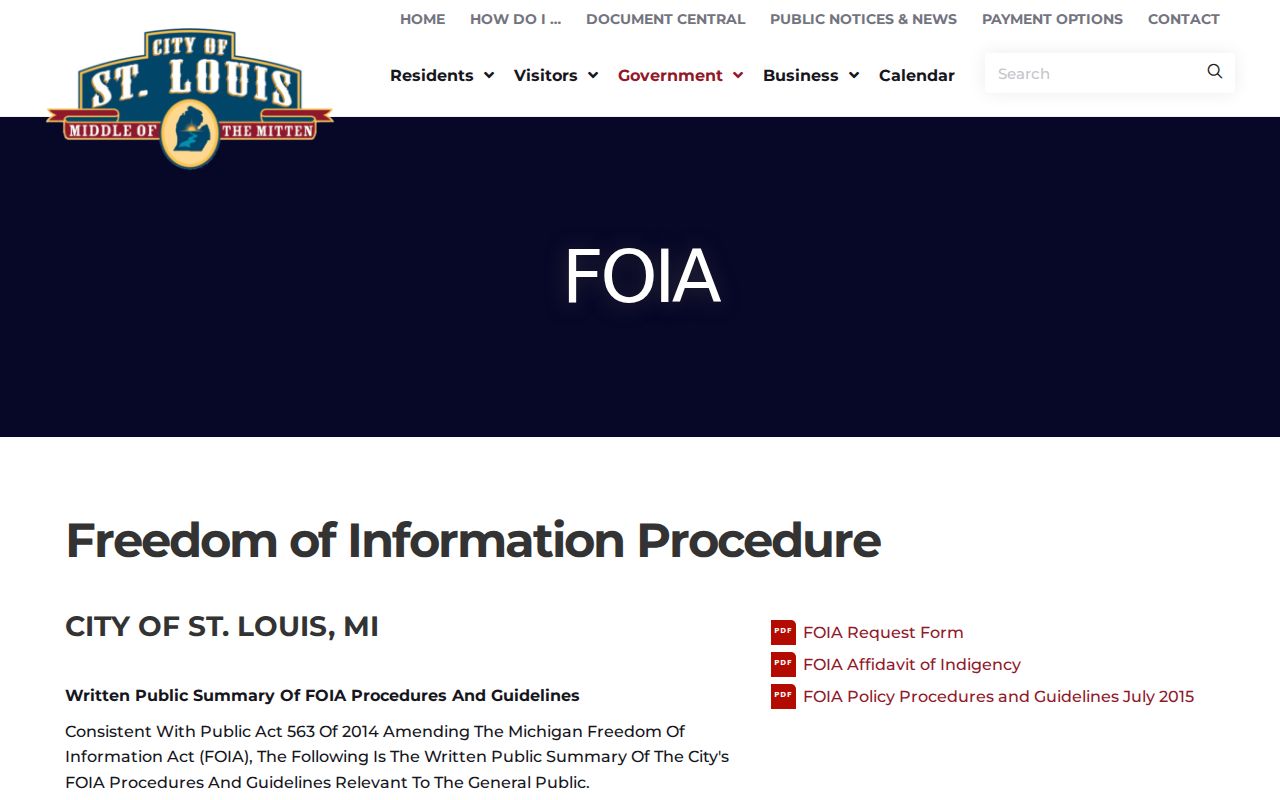 St. Louis criminal records city FOIA page